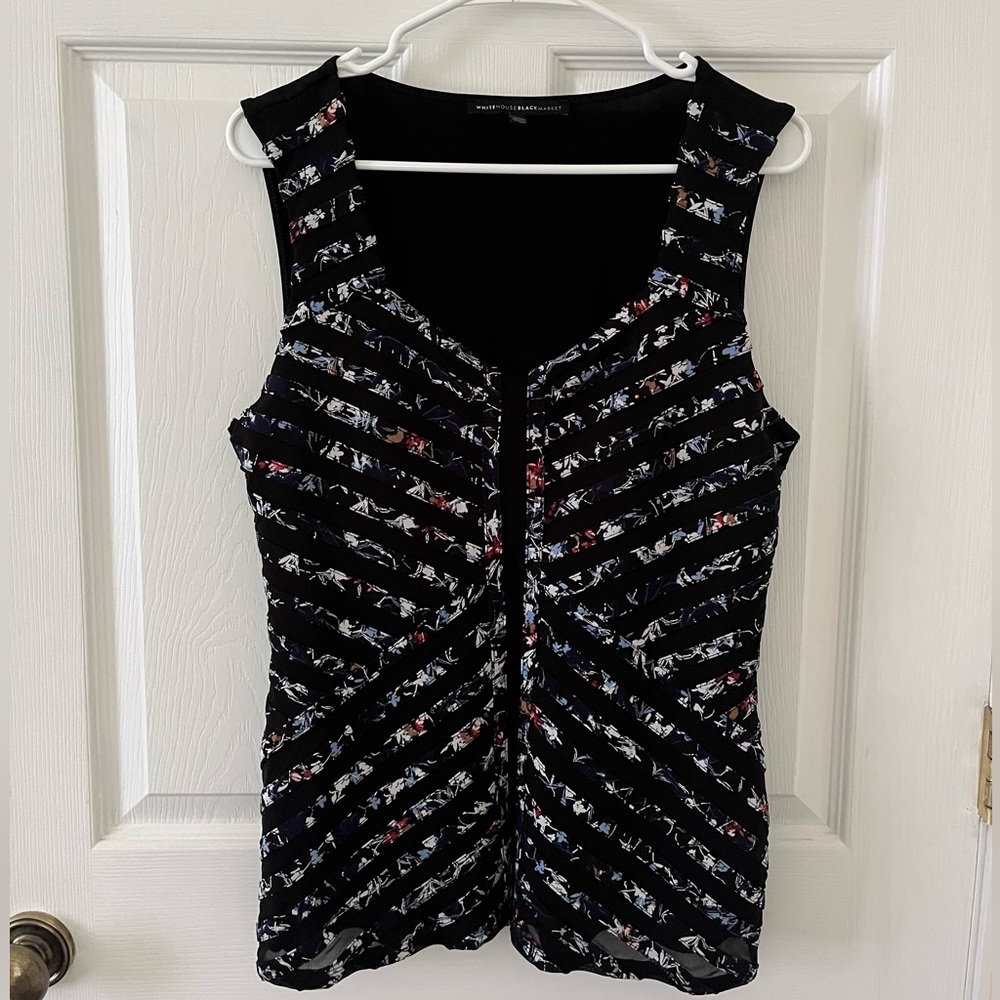 White House Black Market Black Floral Stripe Blouse